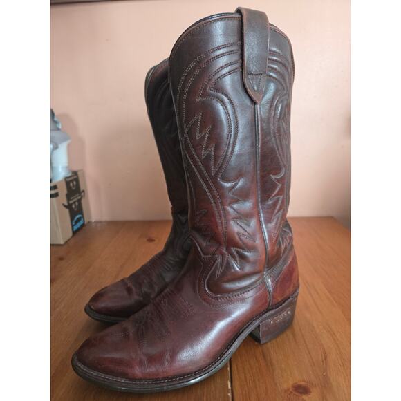 Laredo Mens 12in Black Cherry Western Style Traditional Cowboy Boots Size 7 - Picture 4 of 8